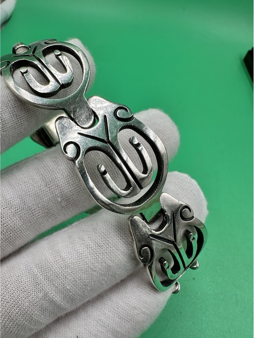 Vintage Taxco Mexico Sterling Silver 925 Signed Modernist Panel Link Bracelet